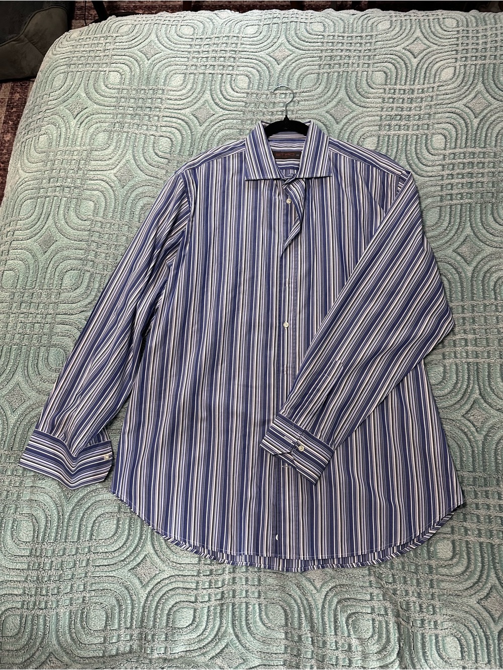 Etro Milano Men's Blue and White Striped Dress Shirt